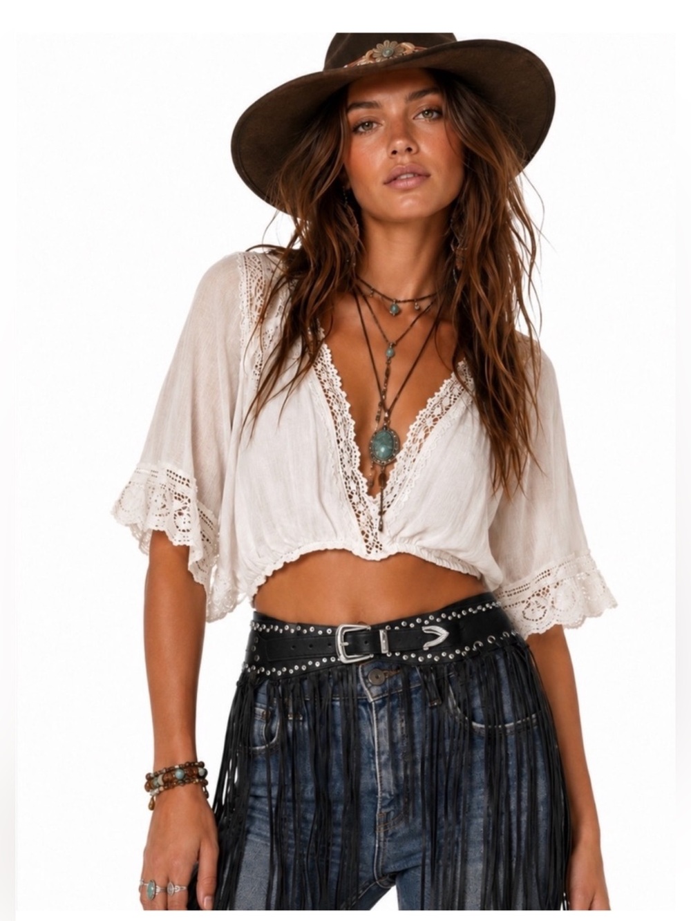 House of Harlow 1960 Black Fringe Western Belt Studded Boho Festival NWT L M